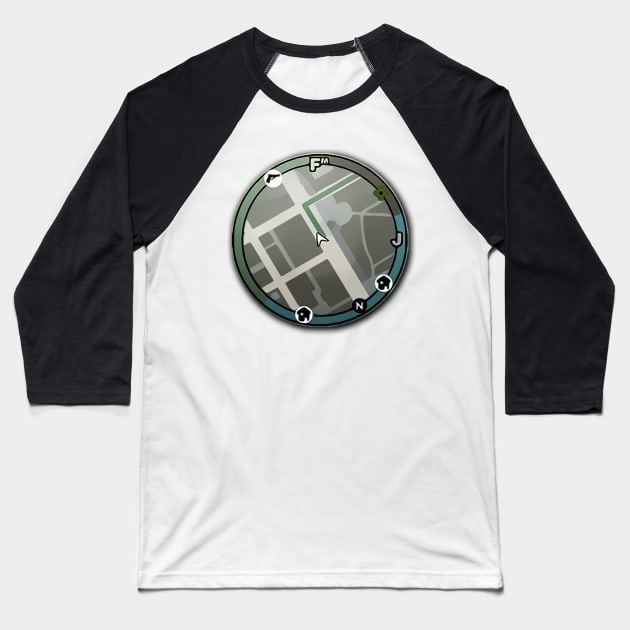 Grand Theft Auto Mini-Map Design Baseball T-Shirt by R8Designs